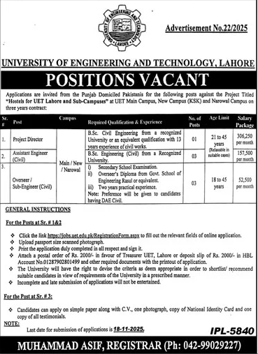 Jobs in University of Engineering & Technology Lahore